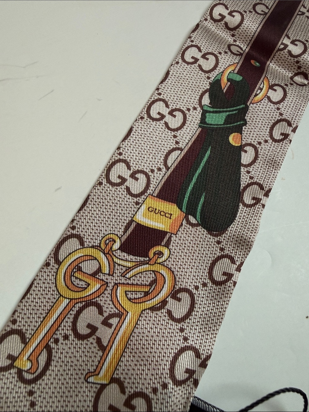 Beige Brown Monogram Twilly with Red/Green Bag Motif - Picture 9 of 14